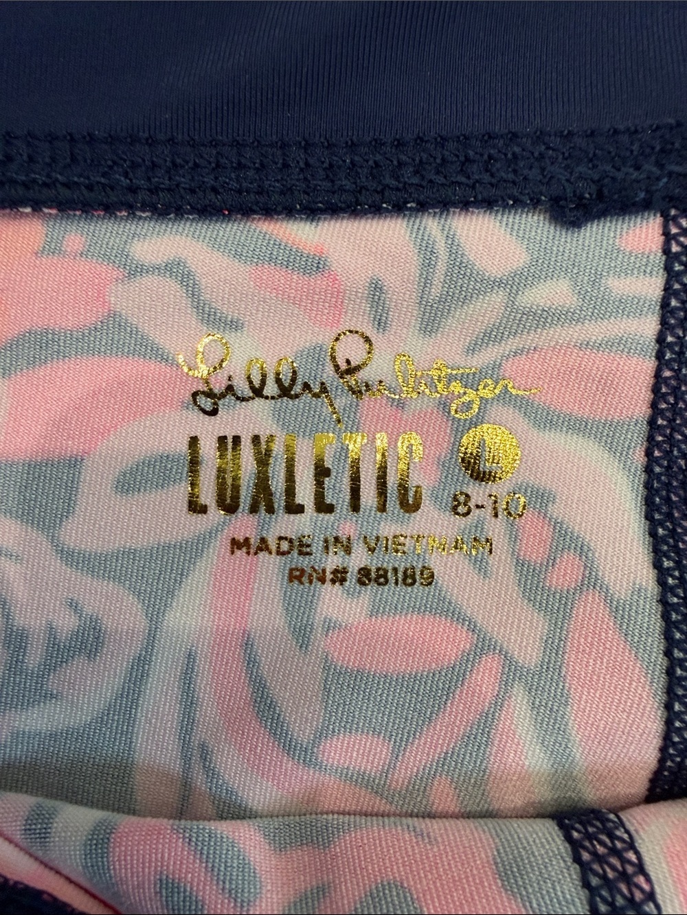 Lilly Pulitzer Luxletic Pink & Navy Floral Stretch Leggings - Picture 2 of 6